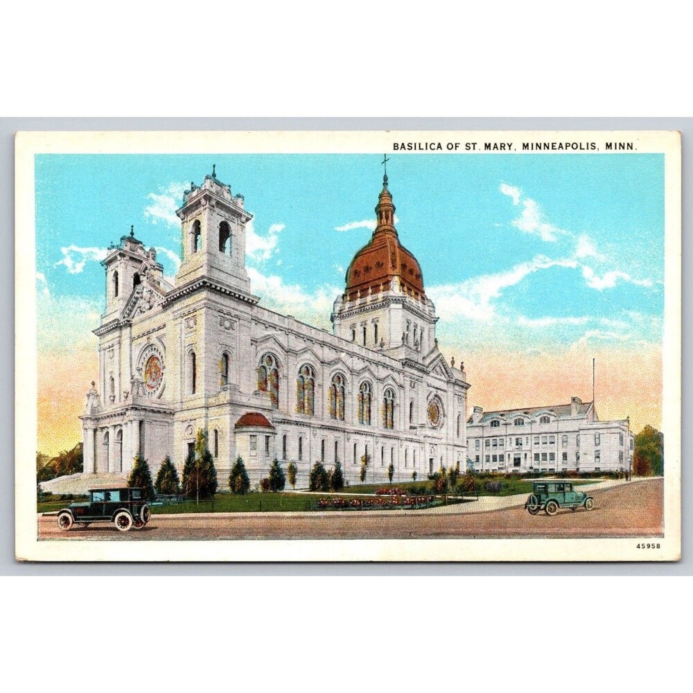 Vintage Postcard Basilica St. mary Minneapolis MN White Border 1920s Co-Mo Co
